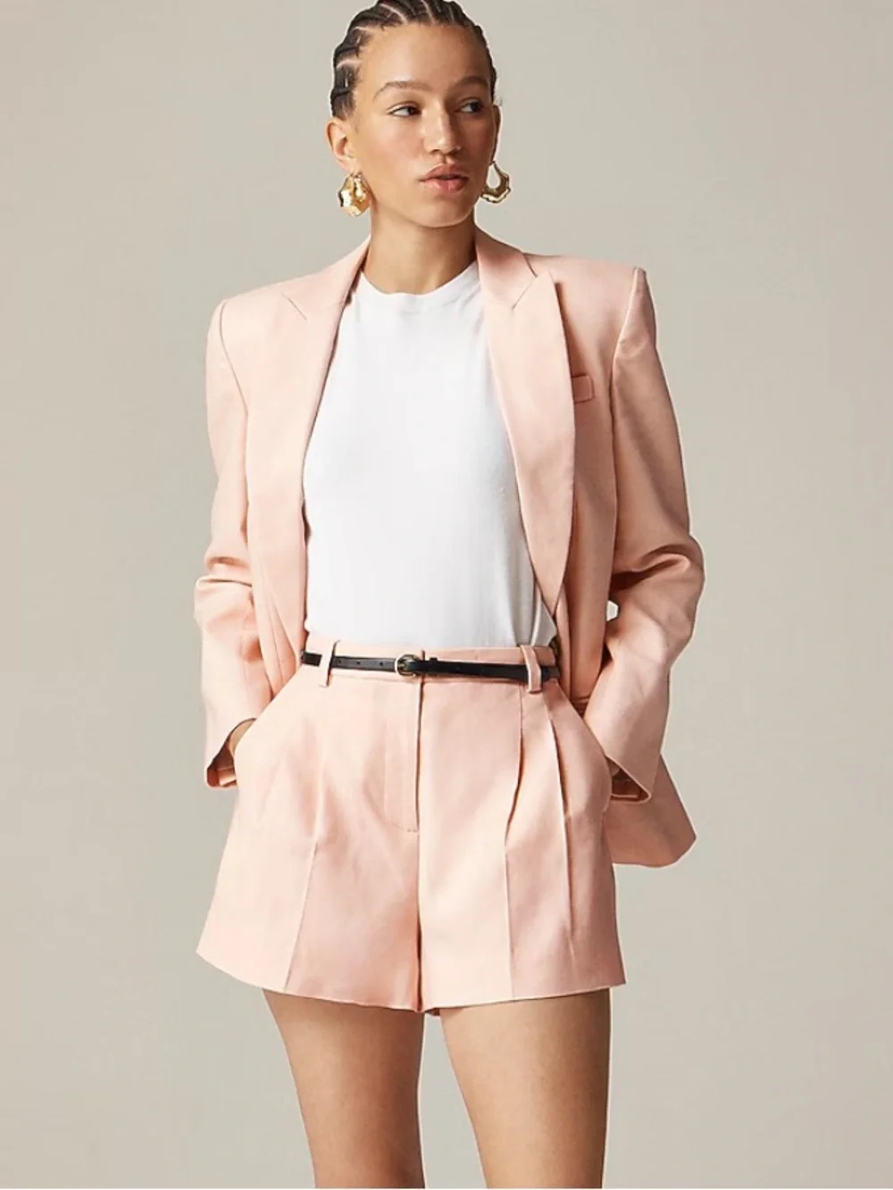 J. Crew Alexandra Blazer & Lucia Shorts Set in Pink Stretch Linen Blend Size 8